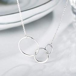 Generations Necklace-Sterling Silver Interlocking infinity 3 Circles Necklace for Grandma Mother and Granddaughter Family Jewelry Gift