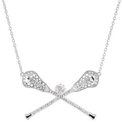 Crystaluxe Lacrosse Sticks Necklace with Swarovski Crystals in Sterling Silver, 16'' + 2'' Extender