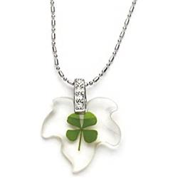 Suvani Jewelry Stainless Steel Real Irish Four Leaf Clover Good Luck Leaf Pendant Necklace, 16-18 inches