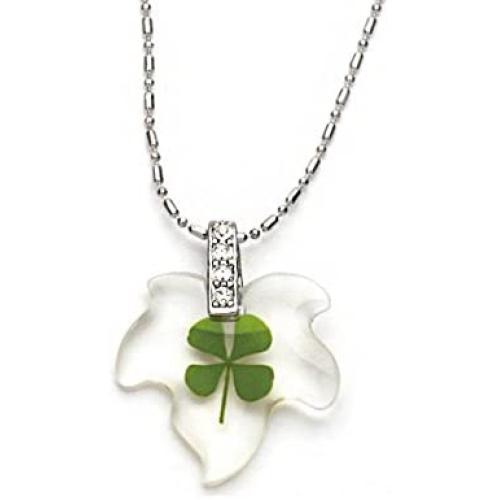 Suvani Jewelry Stainless Steel Real Irish Four Leaf Clover Good Luck Leaf Pendant Necklace, 16-18 inches