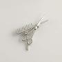 KOEDLN 2pcs Barber Scissors Comb Pin Brooch with Crystal Badges Clothes Bags Jewelry