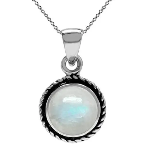 Silvershake Round Stone or Shell 925 Sterling Silver Rope Solitaire Cabochon or Inlay Style Pendant Necklace Jewelry for Women Silvershake Round Stone or Shell 925 Sterling Silver Rope Solitaire Cabochon or Inlay Style Pendant Necklace Jewelry for Women