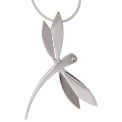 Good Luck Gift Women Cubic Zirconia Stainless Steel Dragonfly Pendant Chain Necklace 18 inch Jewelry