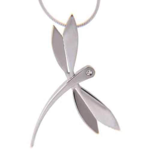 Good Luck Gift Women Cubic Zirconia Stainless Steel Dragonfly Pendant Chain Necklace 18 inch Jewelry