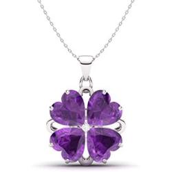 Diamondere Natural and Certified Heart Cut Gemstone and Diamond Flower Necklace in Sterling Silver | 1.65 Carat Pendant with Chain