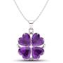 Diamondere Natural and Certified Heart Cut Gemstone and Diamond Flower Necklace in Sterling Silver | 1.65 Carat Pendant with Chain