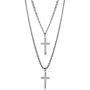 Steve Madden 28'' Oxidized Stainless Steel Box and Curb Chain Cross Pendant Duo Necklace Set For Men