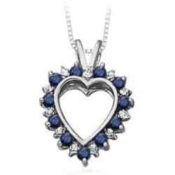 September Birthstone - Blue Sapphire and Diamond Heart Pendant Necklace in 10K White Gold (2mm Blue Sapphire)