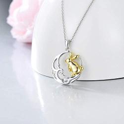 ROMANTIC WORK Cute Rabbit Necklace for Women Sterling Silver Bunny on The Moon Pendant Easter Necklace Rabbit Jewelry Gift for Girlfriend Daughter Sister