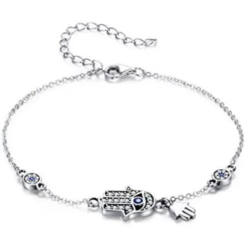 SLUYNZ 925 Sterling Silver Fatima Hamsa Hand Evil Eye Bracelet for Women Teen Girls Blue Round Eyes Bracelet SLUYNZ 925 Sterling Silver Fatima Hamsa Hand Evil Eye Bracelet for Women Teen Girls Blue Round Eyes Bracelet