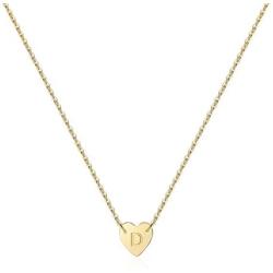 Turandoss Tiny Initial Heart Necklace - 14K Gold Filled Handmade Double Side Engraved Hammered Heart Initial Necklace Gift for Women Girls Jewelry