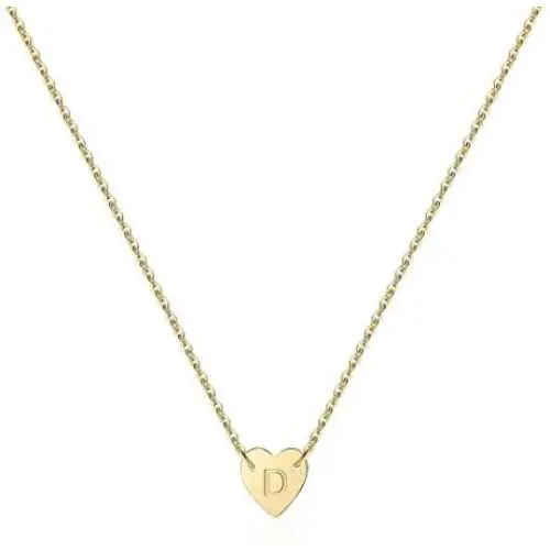 Turandoss Tiny Initial Heart Necklace - 14K Gold Filled Handmade Double Side Engraved Hammered Heart Initial Necklace Gift for Women Girls Jewelry