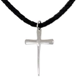 NOVICA Sterling Silver Mens Cross Pendant Necklace with 20'' Braided Leather Cord, Holy Sacrifice