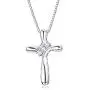 FUNRUN JEWELRY 925 Sterling Silver Cross Pendant Necklace for Women 3-Stone Cubic Zirconia Pendant with 1MM Box Chain, 17.7 FUNRUN JEWELRY 925 Sterling Silver Cross Pendant Necklace for Women 3-Stone Cubic Zirconia Pendant with 1MM Box Chain, 17.7
