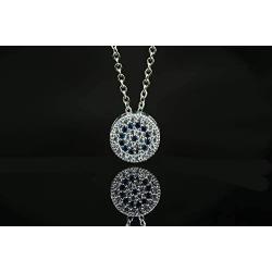 Dahi Shop Third Eye Necklace Nazar Amulet Turkish Greek Evil Eye Necklace Pendant Delivered with Jewelry Gift Box Natural Gemstone Circle Pendant 16'' Chain Silver-Tone + 2'' Extender