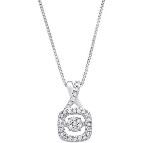 Dancing Diamond''XoXo'' Cushion Pendant Necklace in 925 Sterling Silver by Parade of Jewels (1/10 ct.tw.), 18''