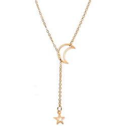 Chargances Bohemia Women Gold Y Lariat Necklace Moon and Star Necklace Gold Long Choker Necklace Fashion Crescent Moon Star Jewelry for Weeding Prom Party Delicate Necklace Jewelry for Women and Girls