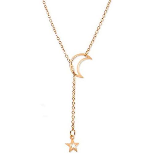 Chargances Bohemia Women Gold Y Lariat Necklace Moon and Star Necklace Gold Long Choker Necklace Fashion Crescent Moon Star Jewelry for Weeding Prom Party Delicate Necklace Jewelry for Women and Girls