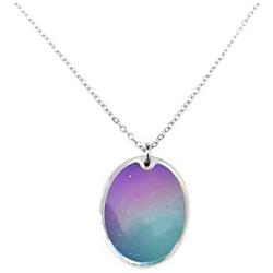 Ms.Iconic 17x22MM Oval Disc Rainbow Mood Charm Color Change Necklace Color Changing Jewelry Bridesmaid Wedding Gift for Her
