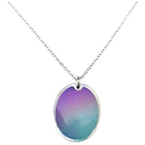 Ms.Iconic 17x22MM Oval Disc Rainbow Mood Charm Color Change Necklace Color Changing Jewelry Bridesmaid Wedding Gift for Her