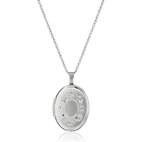 Sterling Silver Oval Hand-Engraved Locket Necklace, 18''