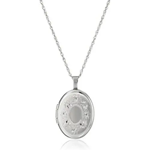 Sterling Silver Oval Hand-Engraved Locket Necklace, 18''