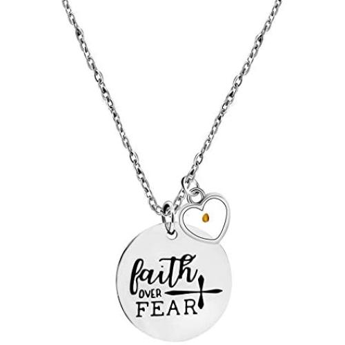 Stainless Steel Christian Faith Mustard Seed Lettering Necklaces, God Has You In Arm Necklace Memorial Gifts