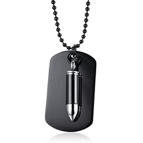 PJ Jewelry Stainless Steel Military Army Custom Dog Tag Pendant Bullet Ashes Cremation Urn Necklace for Men
