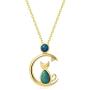 Agvana 18K Solid Yellow Gold Diamond Real Genuine Natural Fire Opal Cat and Moon Dainty Pendant Necklace Elegant Fine Jewelry Anniversary Birthday Christmas Gifts for Women Mom Grandma Wife, 16+2