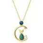 Agvana 18K Solid Yellow Gold Diamond Real Genuine Natural Fire Opal Cat and Moon Dainty Pendant Necklace Elegant Fine Jewelry Anniversary Birthday Christmas Gifts for Women Mom Grandma Wife, 16+2