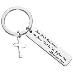 MAOFAED Religious Jewelry Bible Verse Keychain Run with Endurance The Race That is Set Before You Hebrews 12:1 Scripture Keychain