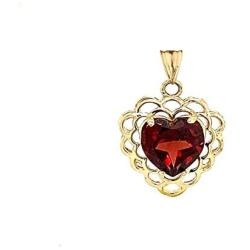 Certified 10k Gold Genuine Garnet Filigree Heart-Shaped Pendant