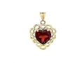 Certified 10k Gold Genuine Garnet Filigree Heart-Shaped Pendant