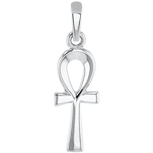 Solid 14k White Gold Dainty Egyptian Ankh Cross Charm Pendant