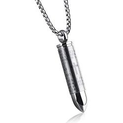 Cross Bullet Pendant Stainless Steel Necklace for Men Lords Prayer Necklace Lords Bible Cross Prayer Cremation Ashes Urn Necklace