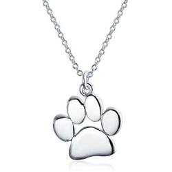 Dainty Dog Cat Pet Kitten Puppy Paw Print Pendant Necklace Animal Jewelry For Women Teen Polished Rose Yellow Gold Plated 925 Sterling Silver
