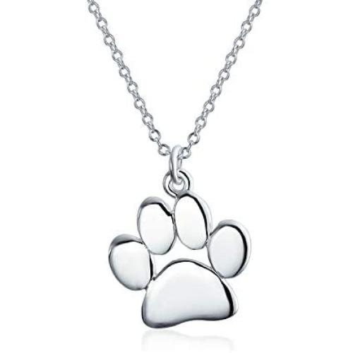 Dainty Dog Cat Pet Kitten Puppy Paw Print Pendant Necklace Animal Jewelry For Women Teen Polished Rose Yellow Gold Plated 925 Sterling Silver