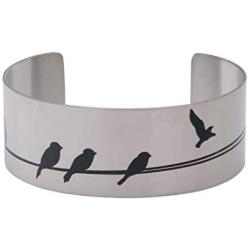 Vera Viva Let It Go Hidden Inspiration Bird Design Cuff Bracelet, Stainless Steel in Adjustable Fit