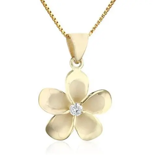 Honolulu Jewelry Company 14k Yellow Gold Plated Sterling Silver CZ Plumeria Pendant Necklace with 18'' Box Chain Honolulu Jewelry Company 14k Yellow Gold Plated Sterling Silver CZ Plumeria Pendant Necklace with 18'' Box Chain