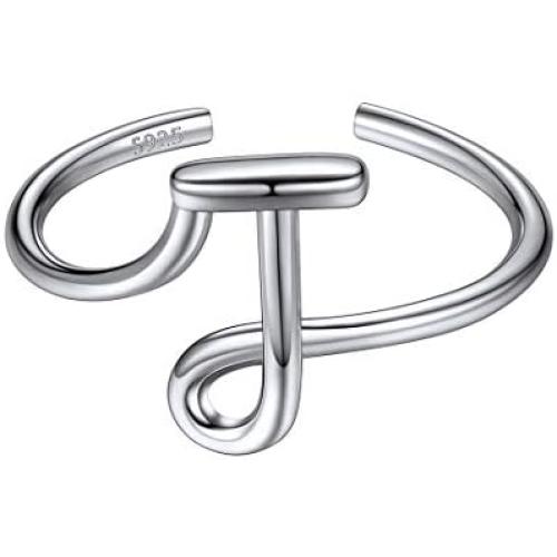 ChicSilver Personalized 925 Sterling Silver Initial Letter Ring A-Z Stackable Ring Handmade Jewelry Adjustable Size 6-10(with Gift Box)