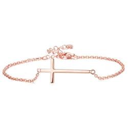 Sllaiss 925 Sterling Silver Religious Sideways Cross Bracelet for Women Men Cross Jewelry Christian Bracelet Adjustable Link Chain Hypoallergenic