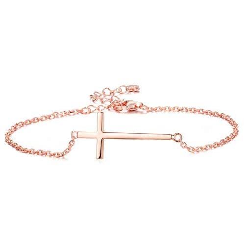 Sllaiss 925 Sterling Silver Religious Sideways Cross Bracelet for Women Men Cross Jewelry Christian Bracelet Adjustable Link Chain Hypoallergenic