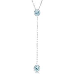 Sterling Silver Round Bezel-Set Blue Topaz or Amethyst Gemstone Lariat 16+2'' Necklace