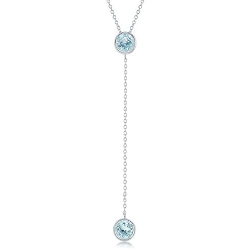 Sterling Silver Round Bezel-Set Blue Topaz or Amethyst Gemstone Lariat 16+2'' Necklace