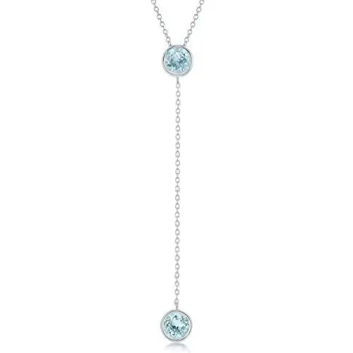 Sterling Silver Round Bezel-Set Blue Topaz or Amethyst Gemstone Lariat 16+2'' Necklace