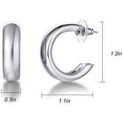 FANCIME Half Open Hoop Stud Earrings Triple Thin/Thick Tube High Polished Hoop Earrings 14K Yellow/White Gold Plated Fashion Statement Jewelry Gift for Women Teens Girls Mom