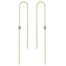 FANCIME 14K Real Solid Yellow Gold Threader Earrings with 2 Natural Round Cut Diamonds 0.03ct Minimalism Long Drop Earrings Fine Jewelry for Women 1.17g