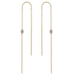 FANCIME 14K Real Solid Yellow Gold Threader Earrings with 2 Natural Round Cut Diamonds 0.03ct Minimalism Long Drop Earrings Fine Jewelry for Women 1.17g