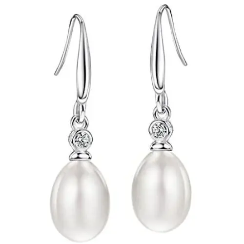 Mints Natural Black Pearl Earrings Sterling Silver Dangle Drop Earrings for Women Mints Natural Black Pearl Earrings Sterling Silver Dangle Drop Earrings for Women