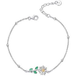 YAFEINI Daisy Sunflower Bracelet 925 Sterling Silver Daisy Sunflower Bangle Bracelets Women Flower Jewelry Gifts